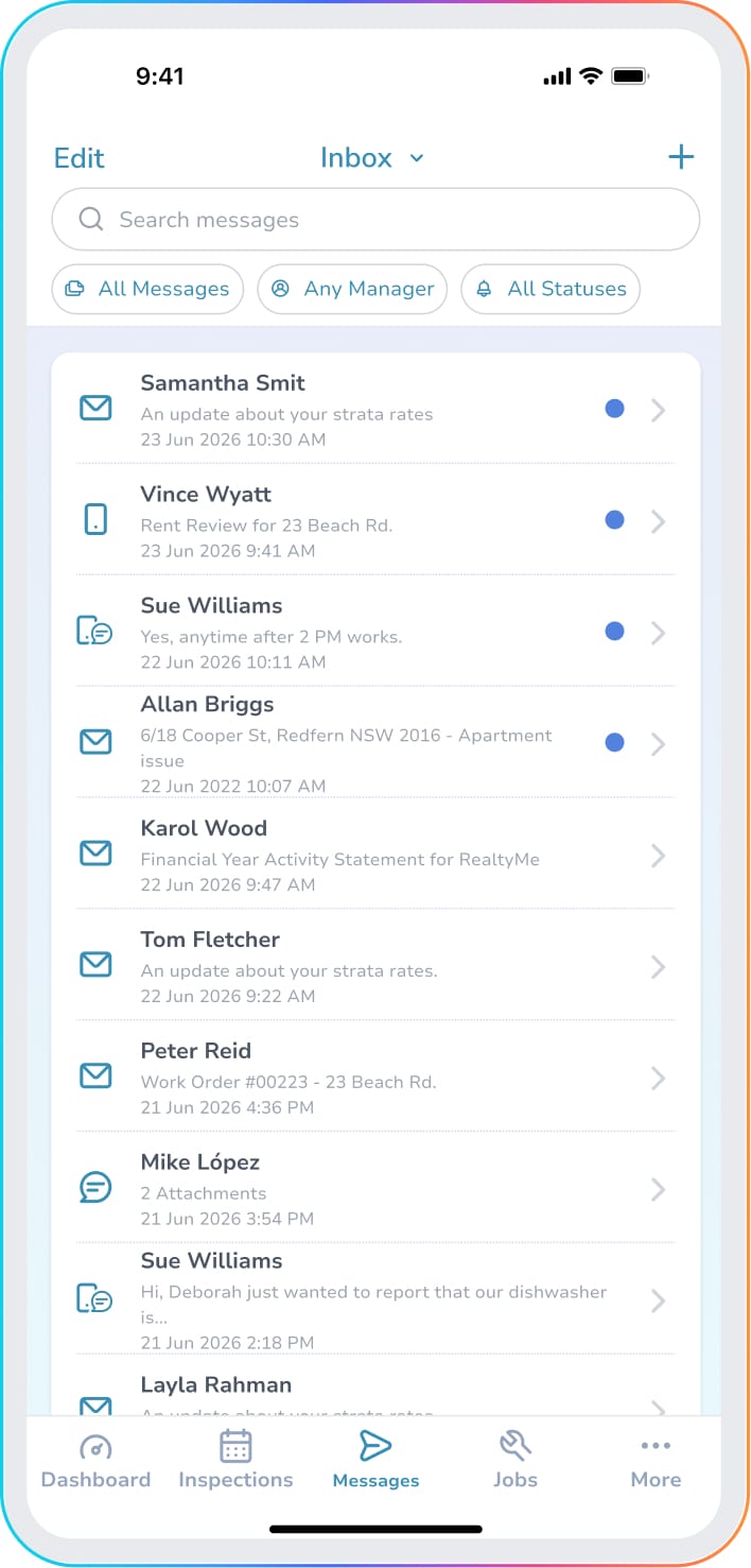 Communication in the PropertyMe app