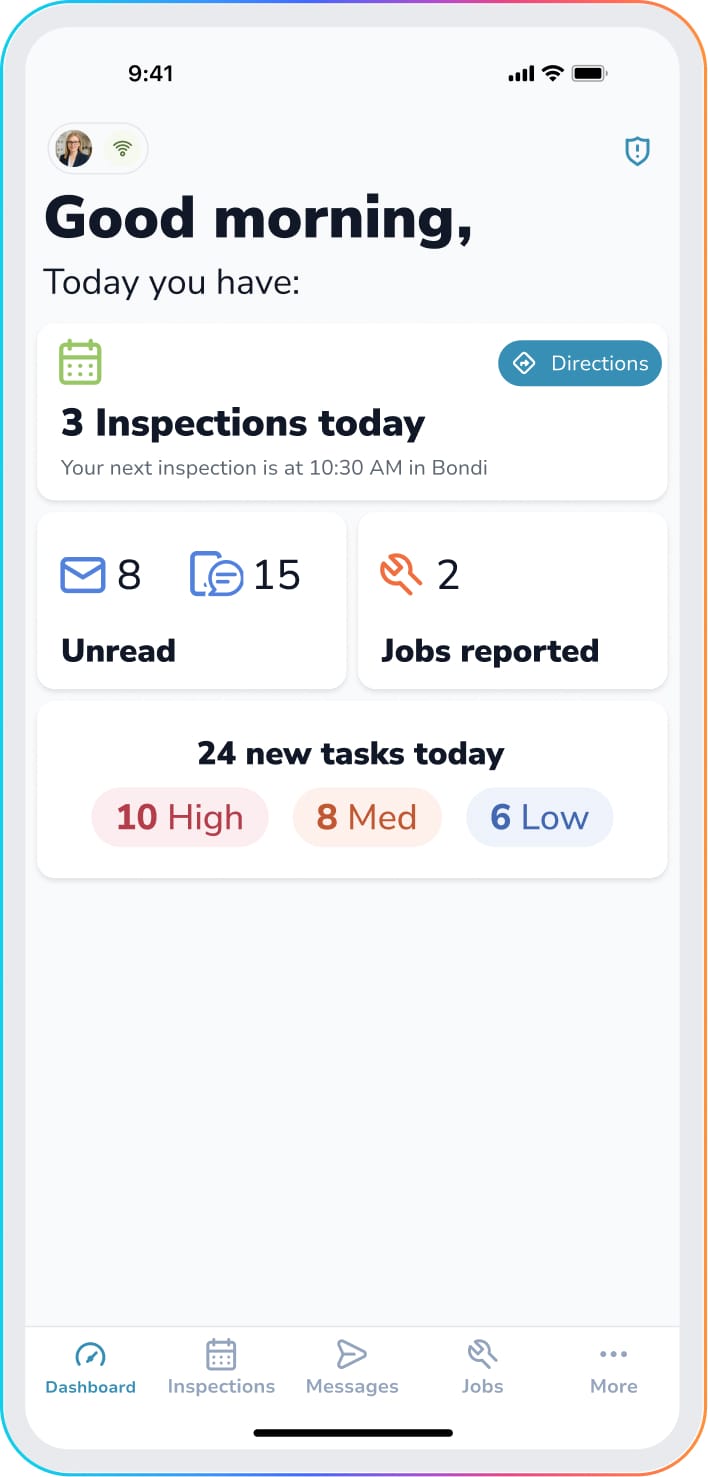 Dashboard in the PropertyMe app