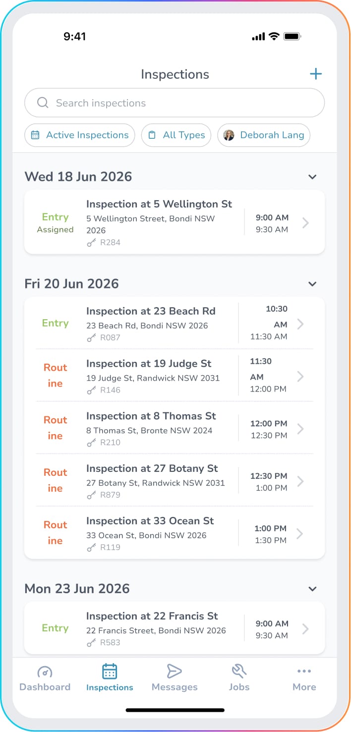 Inspections in the PropertyMe app